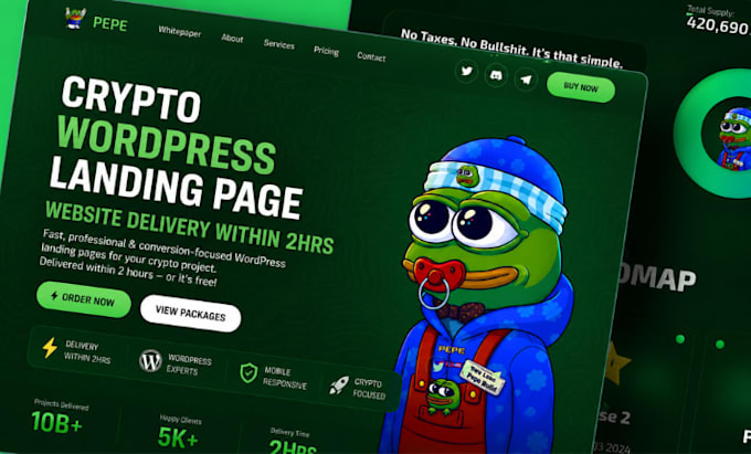do crypto wordpress landing page website delivery within 2hrs