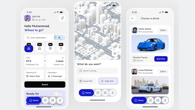 develop a complete taxi booking app, uber or bolt with user