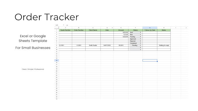 create an offer tracker or order tracker in excel or google sheets