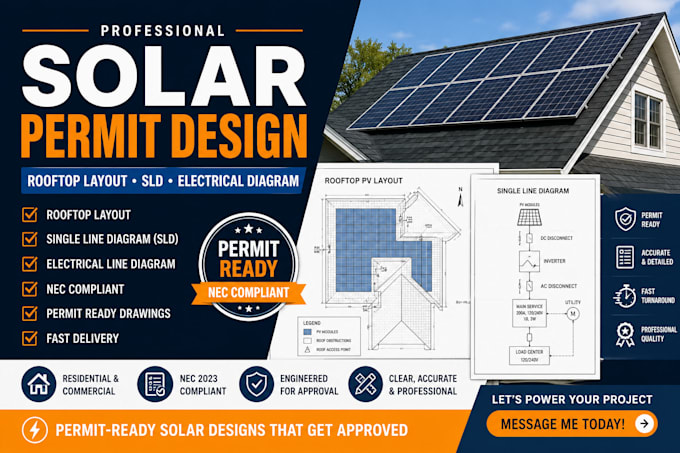 design solar permit plans rooftop layout and single line diagram