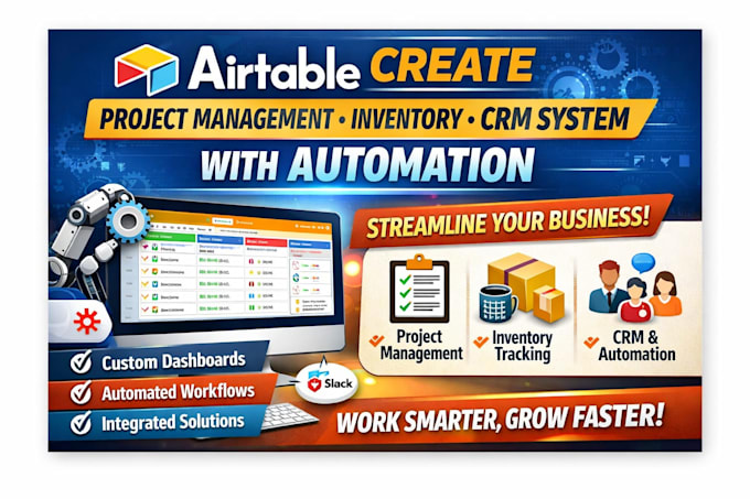 create airtable project management, inventory or CRM system with automation