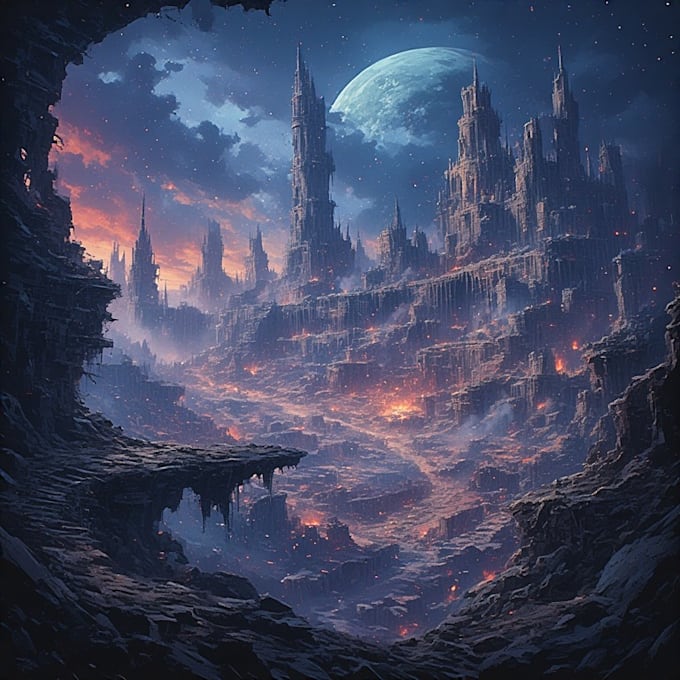 draw fantasy, post apocalyptic, background or concept art