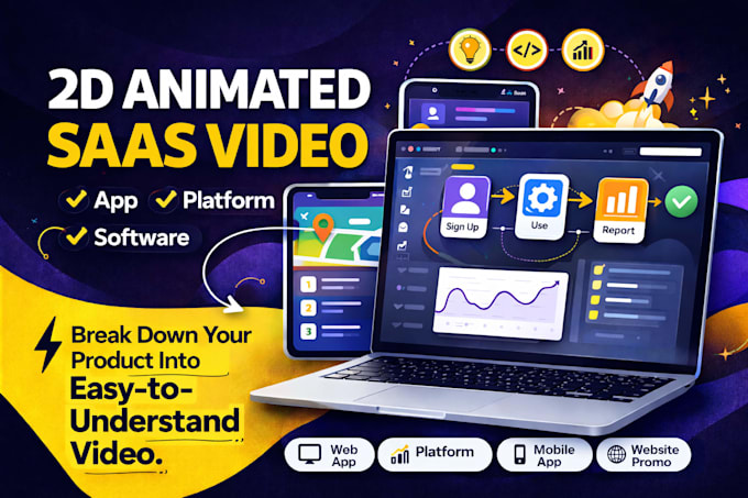 create clean 2d animated saas video for software, app or platform