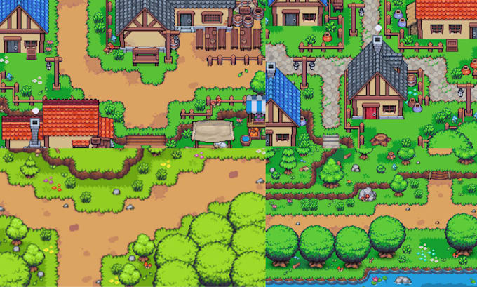 do top down pixel art tilesets sprite sheet character rpg maker game environment