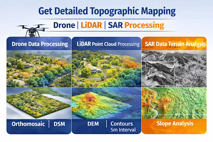 process drone lidar and sar data for topographic mapping and terrain analysis