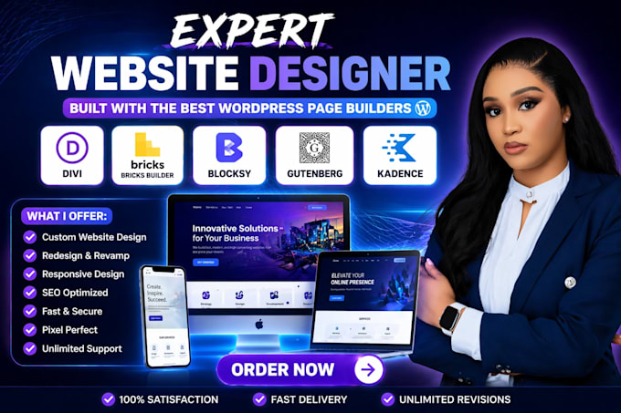 create or design divi, bricks builder, blocksy, gutenberg kadence website expert