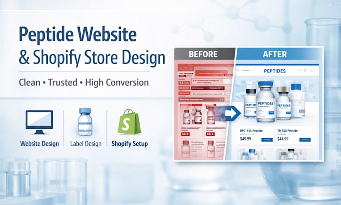 design peptide website shopify store and peptide label design