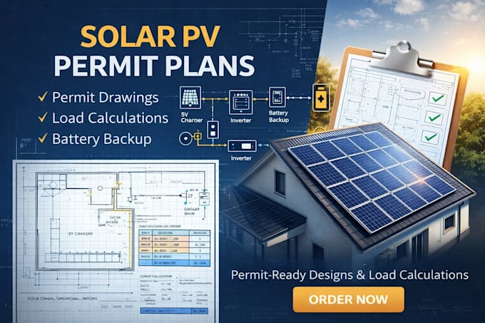 design solar pv permit plans, sld, load calculation, and battery backup