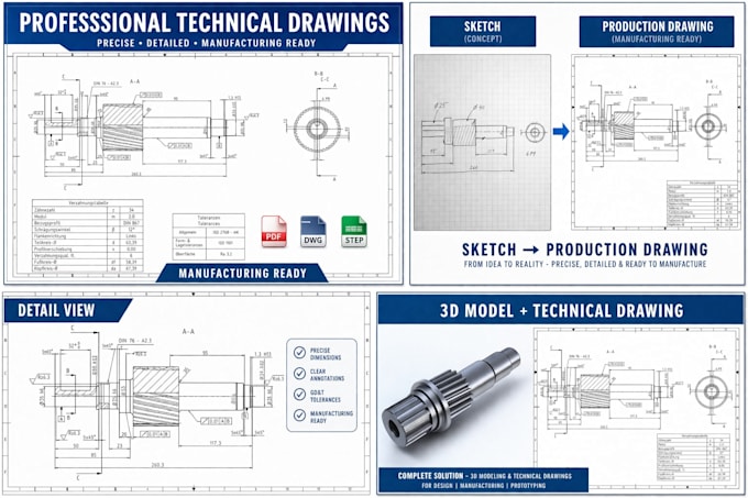 professional technical drawings for manufacturing