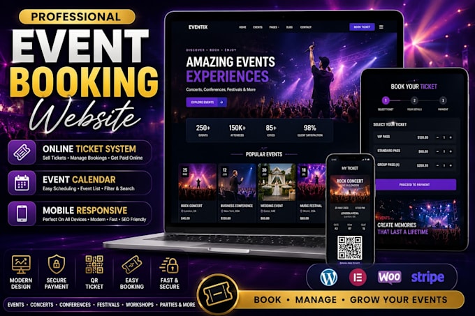 create a professional event booking and ticket website design