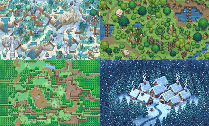Crearé un conjunto de tiles de arte pixelado en vista superior en 2d ...