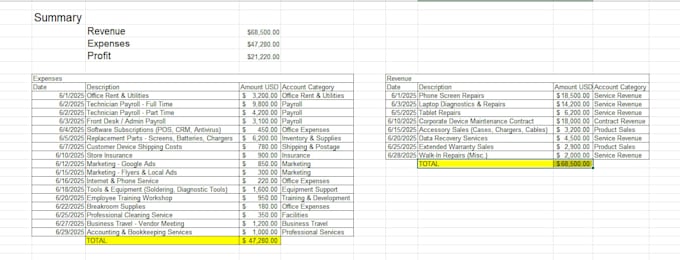 help with bookkeeping and financial data