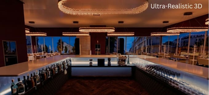 do photorealistic 3d restaurant and bar interior design