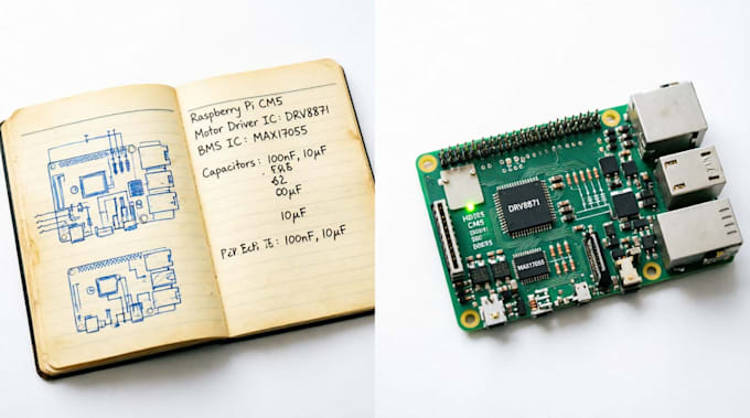 custom pcb for motor control, raspberry pi cm5, bms, and embedded iot