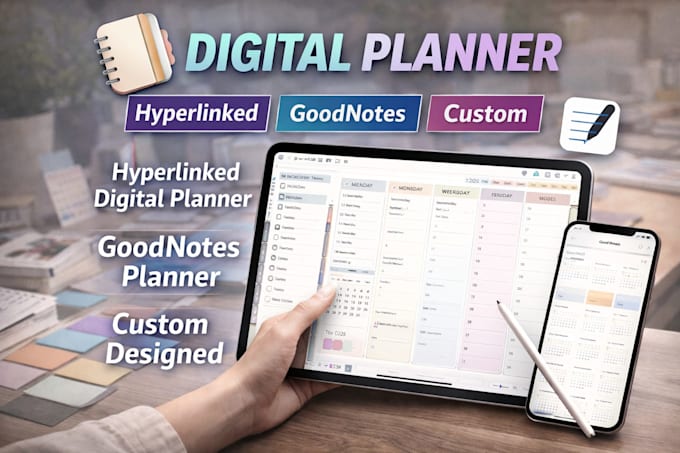 design a hyperlinked digital planner for good notes and tablet