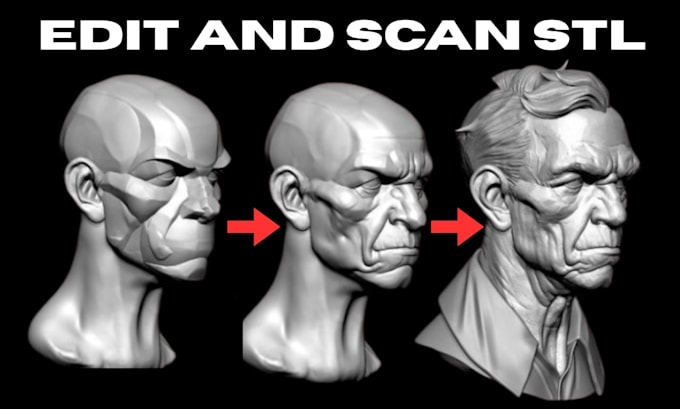 redesign 3d file, stl scan cleanup, split, slice 3d face, head, 3mf for 3d print