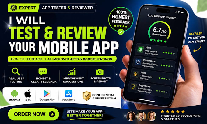 provide detailed app testing and review for android and ios