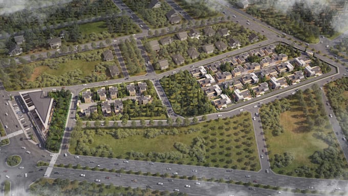 remodel landscape 3d aerial rendering, residential complex master plan,site plan