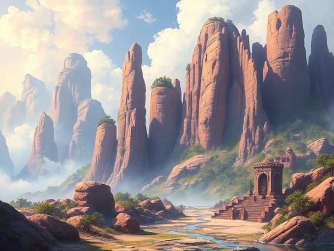 draw environment concept art, fantasy worlds