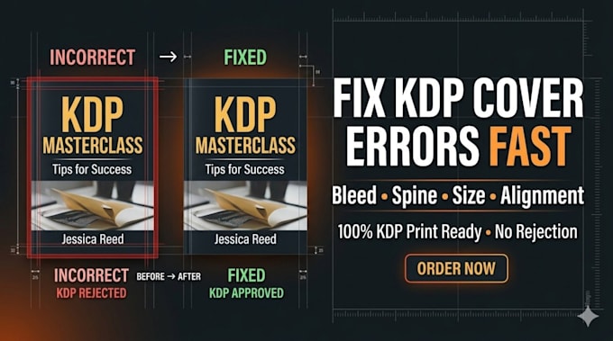 fix KDP cover size, bleed, and alignment issues for upload