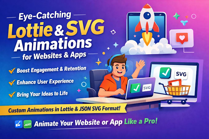 create lottie animation svg animation json rive for website and mobile app