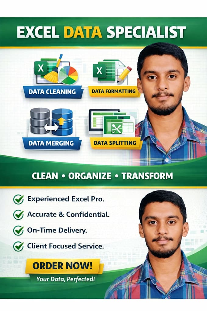 do excel data cleaning, formatting, splitting, merging