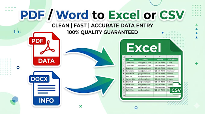 convert PDF , word to clean excel or CSV fast and accurately