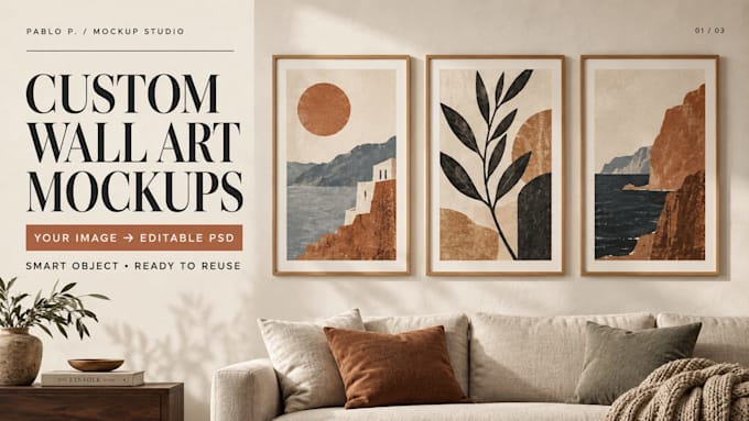 convert your image into an editable photoshop wall art mockup PSD