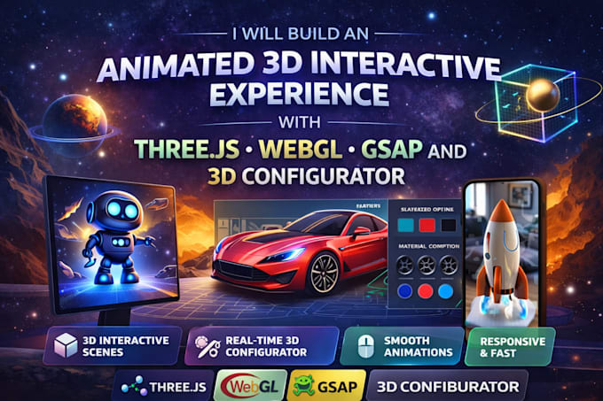 build an animated 3d interactive website with threejs, webgl, gsap and 3d