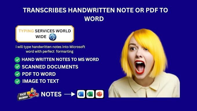 do handwriting, handwritten notes, typing, PDF to word, and clean notes