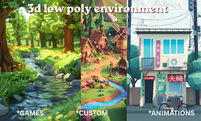 create stylized 3d low poly environments for games and projects and animations