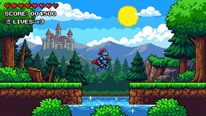 draw pixel art scene and background for your game
