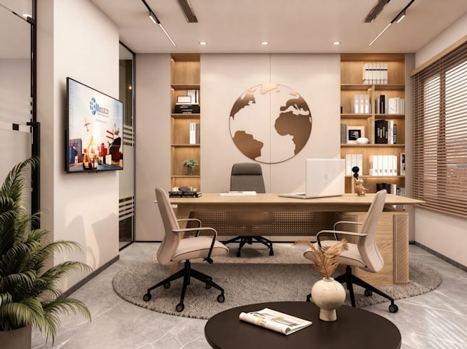 do 3d rendering and interior design for office and workspace