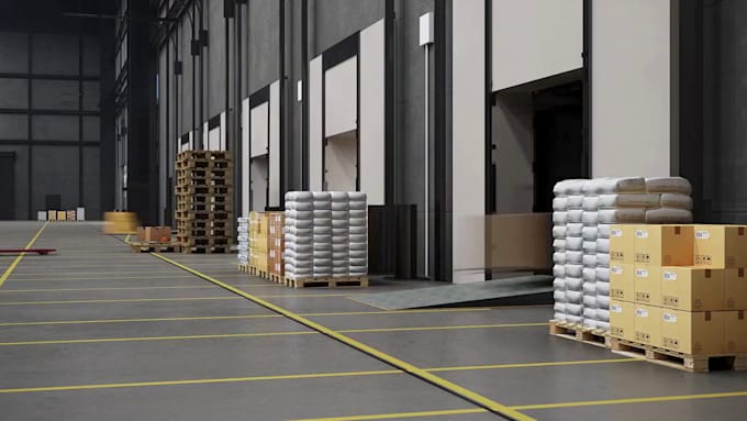 3d logistics animation warehouse supply chain and production flow simulation