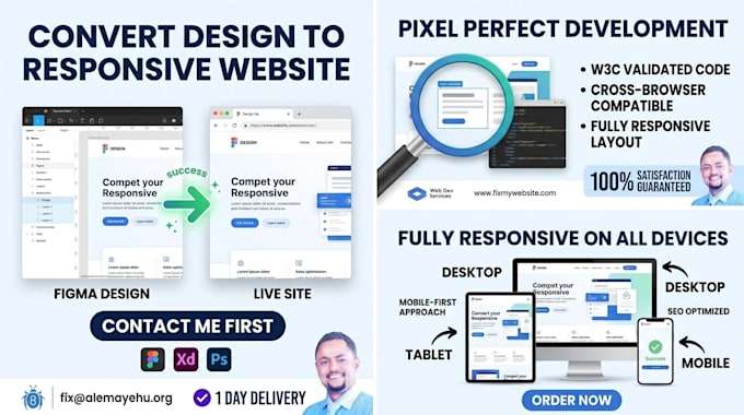 convert figma to HTML, CSS, react or responsive web page