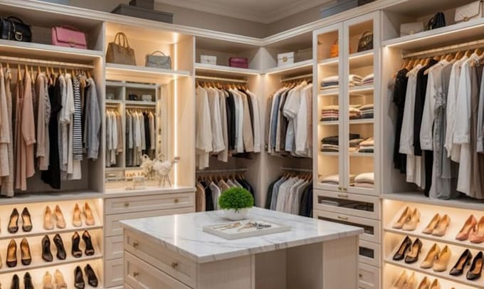 design your walk in closet interior 3d render