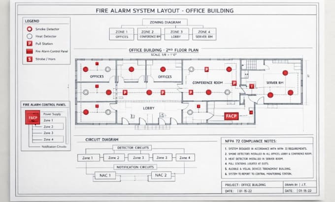 Do commercial fire alarm layout design nfpa office building system cad ...