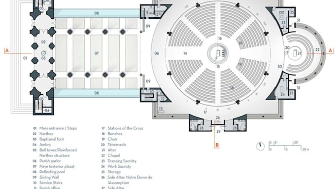 create church floor plan, 2d layout and architectural drawing