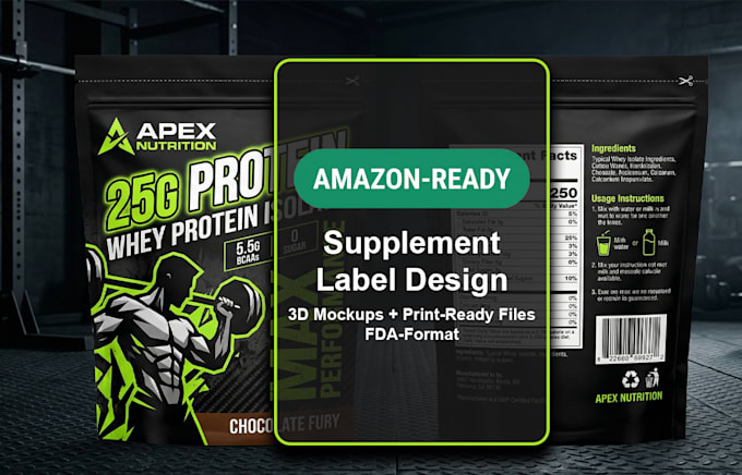 design amazon ready supplement packaging and label with 3d mockup