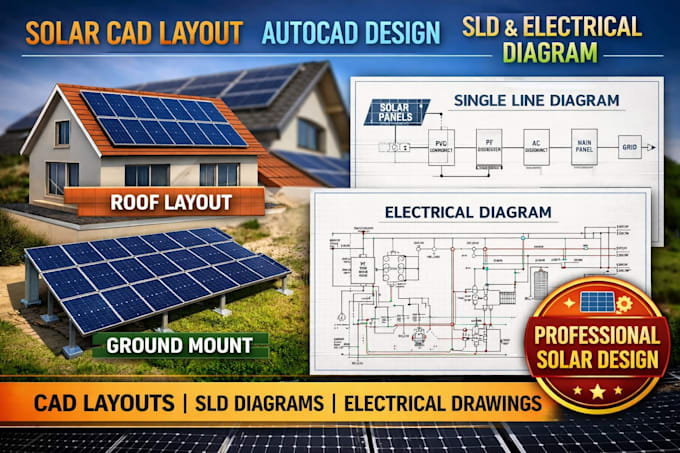 Diseño de layout solar cad, diseño en autocad, diagrama eléctrico sld ...