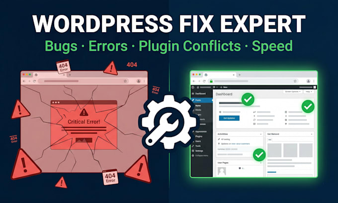 fix your wordpress errors, bugs, plugin conflicts and broken website quickly
