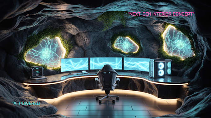 design a futuristic gaming room or interior using ai