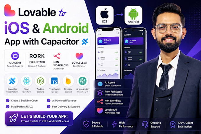 lovable to ios app capacitor,ai agent, rork full stack, lovable ai ,n8n workflow