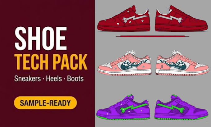 professional shoe tech pack footwear sneaker design technical drawing flat