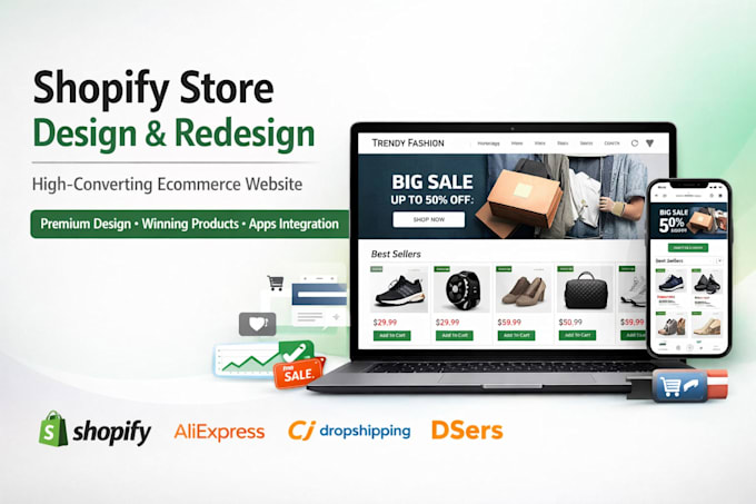 design, redesign shopify store and develop high converting ecommerce website