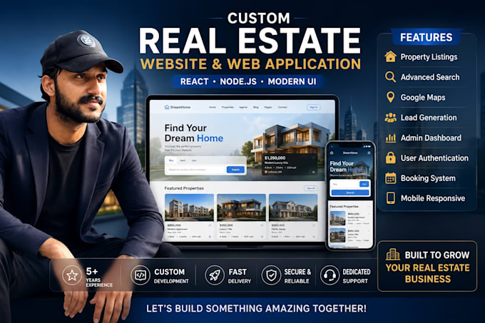 build custom real estate website web app with property listing system