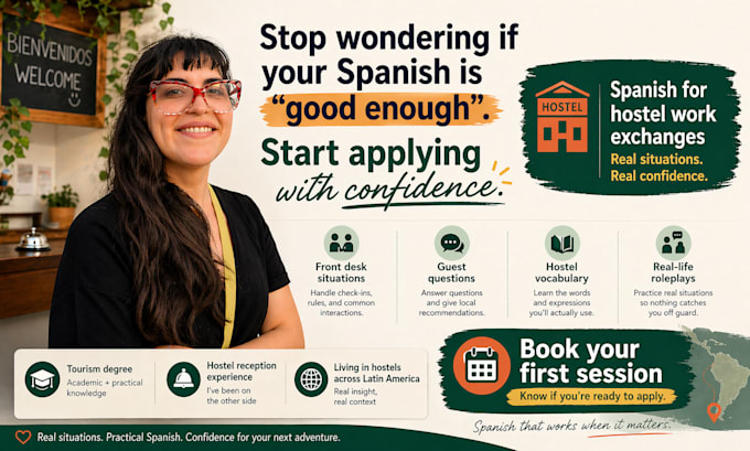 teach you spanish for hostel work and travel exchange