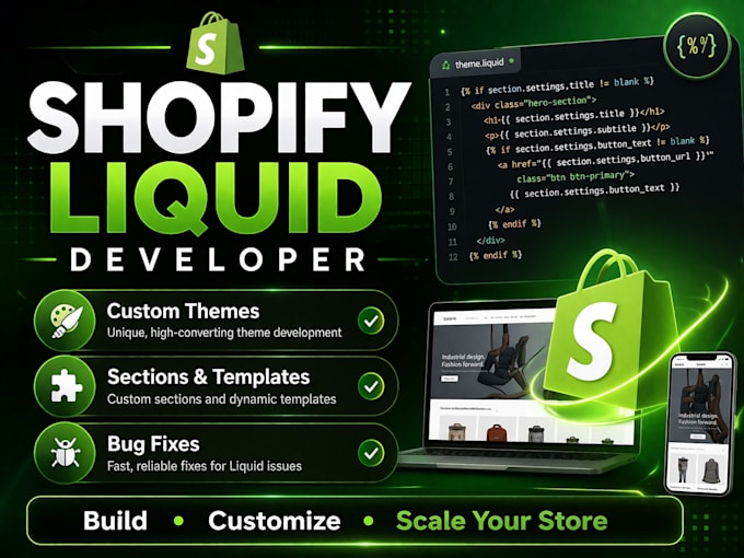 develop custom shopify liquid theme, sections and advanced store features