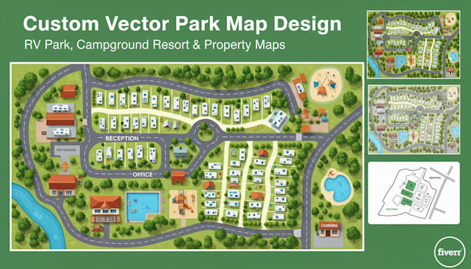 design custom vector map rv park map, campground layout resort map, property map