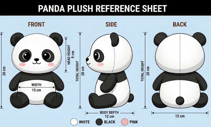 design a plushie ref sheet custom plush toy ref sheet tech pack sewing pattern